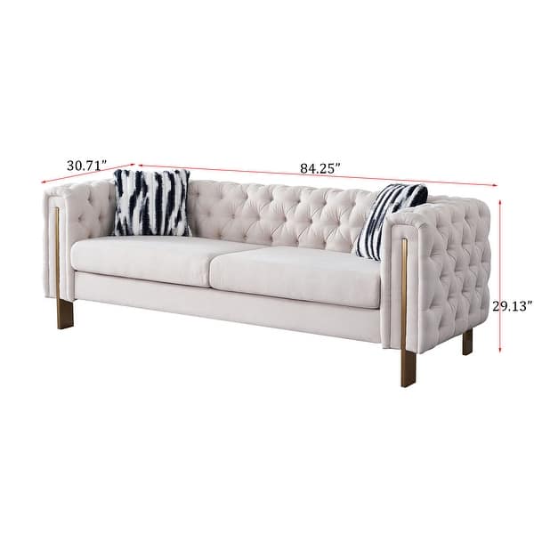 Modern Velvet Sofa, Tufted Velvet Loveseats with Metal Leg for Home