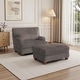 preview thumbnail 24 of 37, Oversized Chaise Longue Accent Chair with Ottoman Dark Camel
