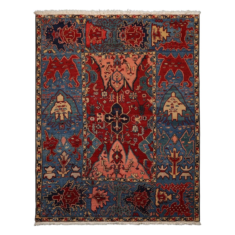 7'1''x9'4'' Hand Knotted Red Kazak Wool Tribal Arts & Crafts Rug - 7' 1'' x 9' 4'' - 7' 1'' x 9' 4''