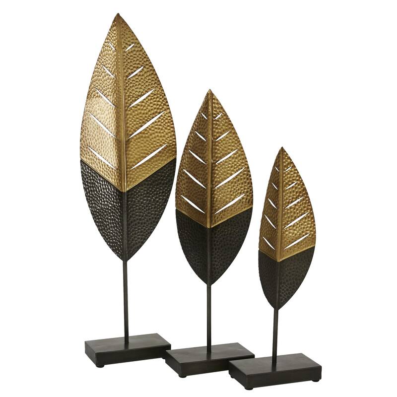 Metal Leaf Decorative Sculpture - Set of 3 Gold - Roche River Decor - Gold