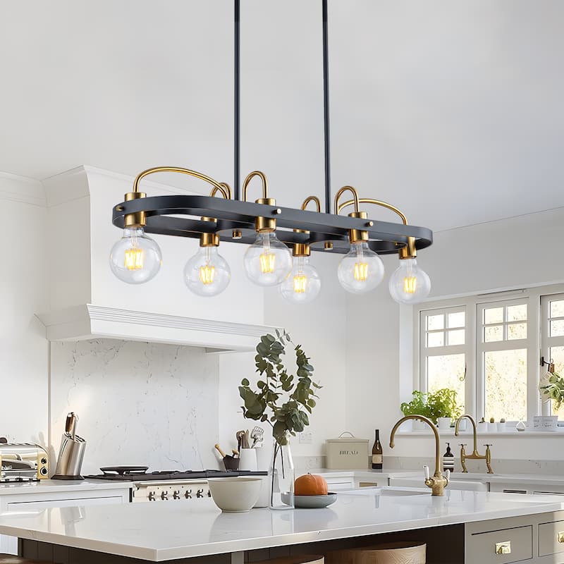 6 Lights Black and Gold Rectangle Chandelier
