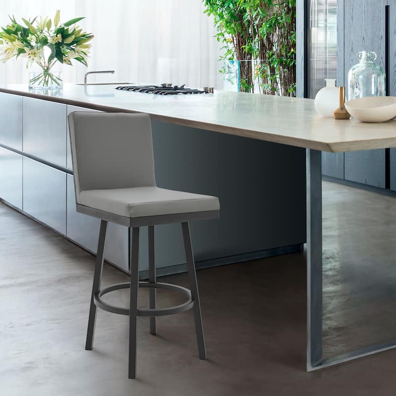 Rochester Faux Leather and Metal Swivel Bar or Counter Stool - Black - Bar Height