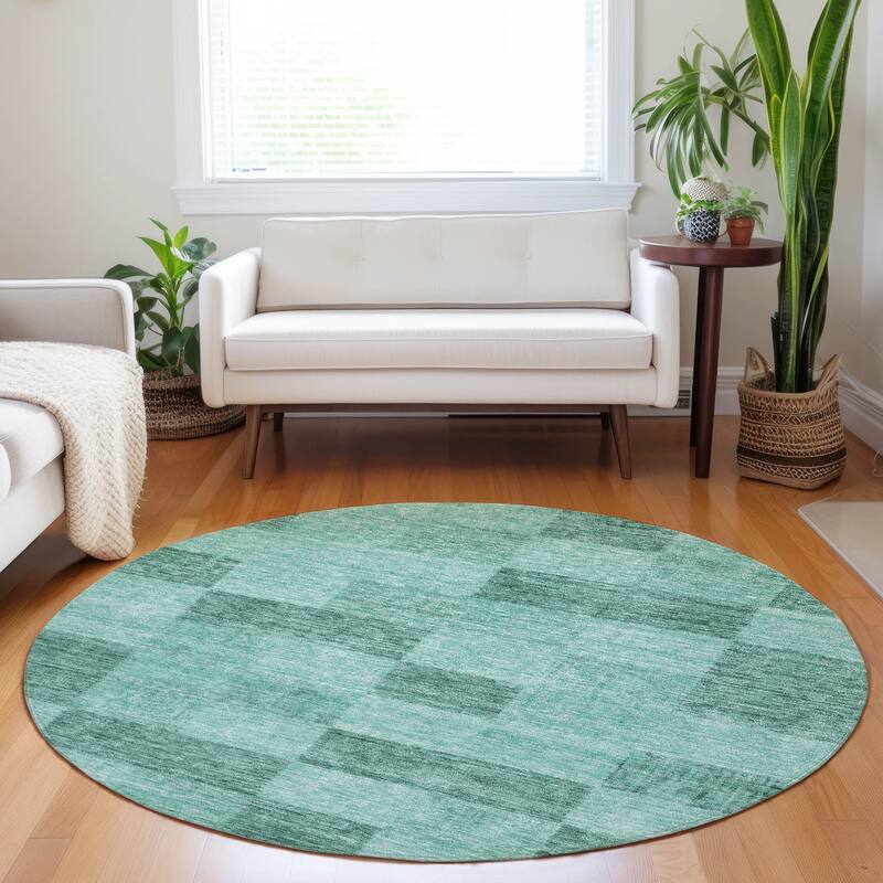 Machine Washable Indoor/ Outdoor Checker Chantille Rug - Seafoam - 8' x 8'