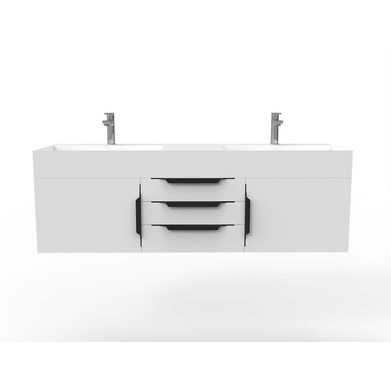 Amazon 60" Wall Mounted Bathroom Vanity Set w/ White Top - White - Matte