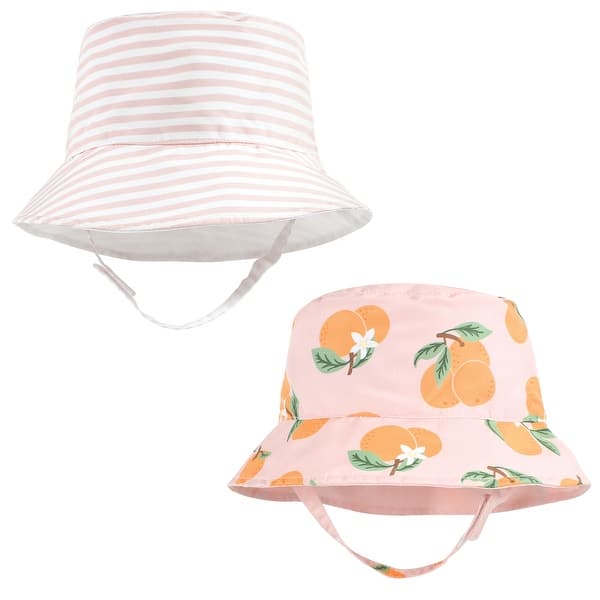slide 1 of 1, Hudson Baby Infant Girl Sun Protection Hat, Oranges Stripe Oranges Stripe - 12-24 Months