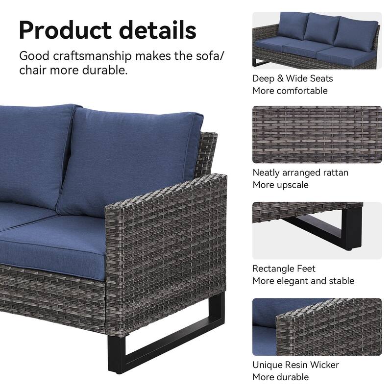 Gymojoy Patio Sectional Rattan Sofa with Ottoman