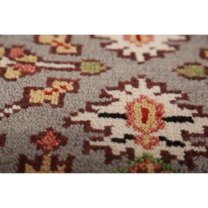 Hand Knotted Oriental 100% Wool Carpet Traditional Geometric Greys & Charcoal Heriz (serapi) Runner Rug - 7' 11'' X 2' 7''