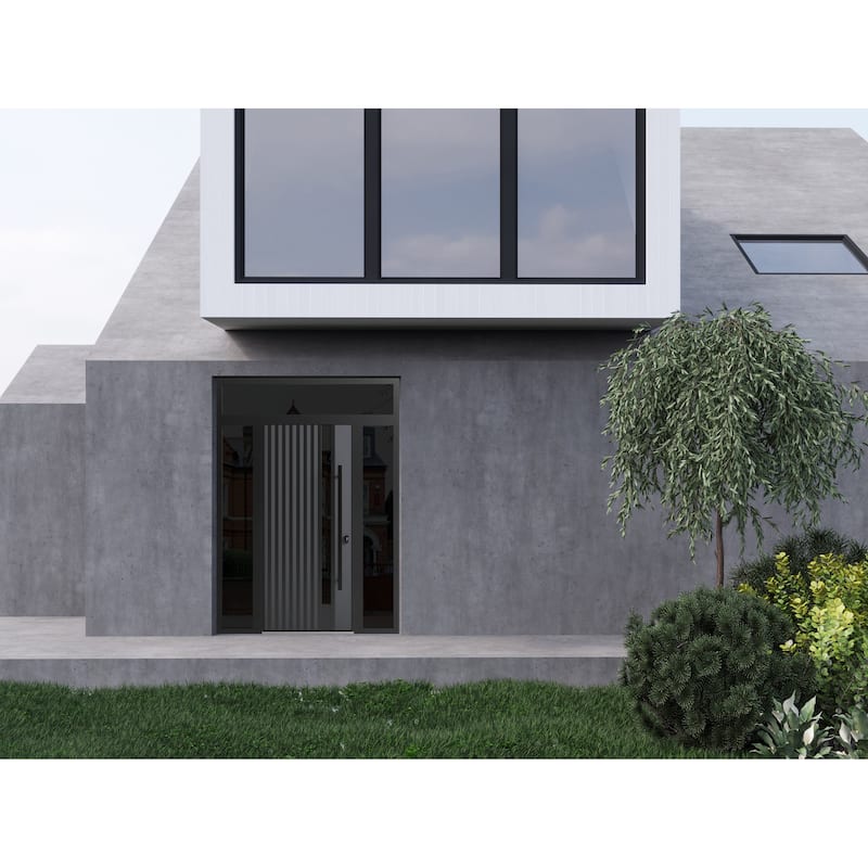 Front Exterior Prehung Steel Door Ronex 0144 Grey Entry Metal Painted W36xH80 Left hand Inswing