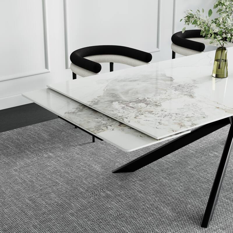 110.24" Extendable Sintered Stone Dining Table With 8 Chairs Dining Table Set