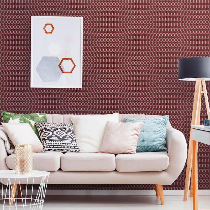 Merola Tile Tribeca 1" Hex Glossy Rusty Red 10-1/4" x 11-7/8" Porcelain Floor and Wall Tile