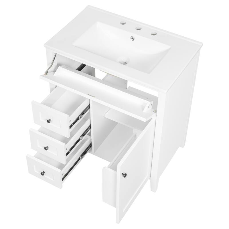 30/36 Inch Bathroom Vanity, Bathroom Sink Cabinet, Freestanding Bathroom Storage Cabinet with Ceramic Basin