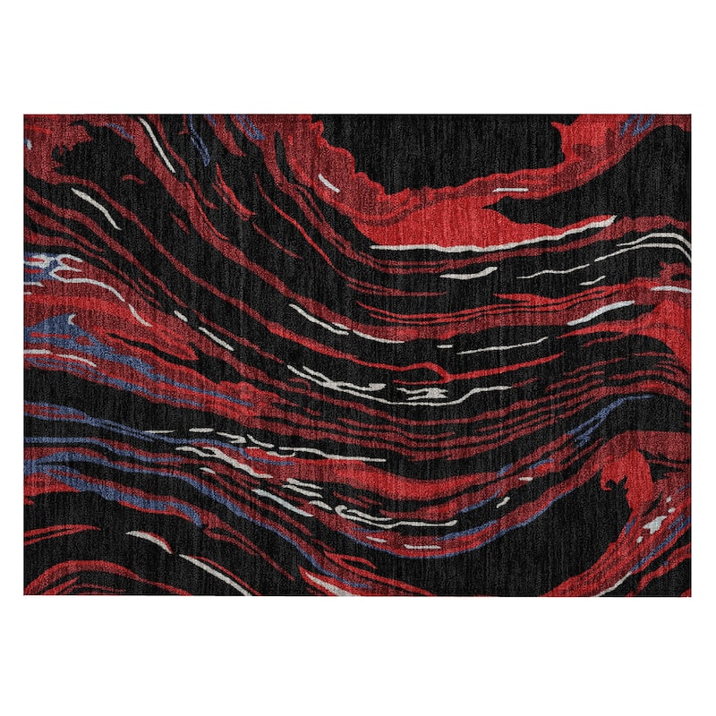Machine Washable Indoor/ Outdoor Modern Wave Chantille Rug