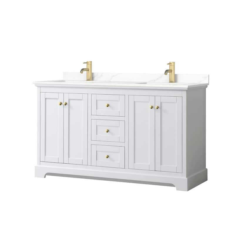 Wyndham Collection WCV232360D-QTZ-UNSMXX Avery 60" Free Standing - White / Giotto Quartz Top / Brushed Gold Hardware