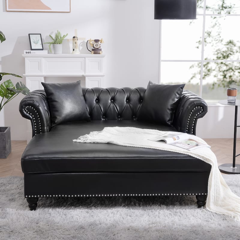 GDFStudio - Elara Luxe 63" Loveseat Chaise Lounge Couch with Upholstered PU Leather & Rolled Arm for Living Room or Office