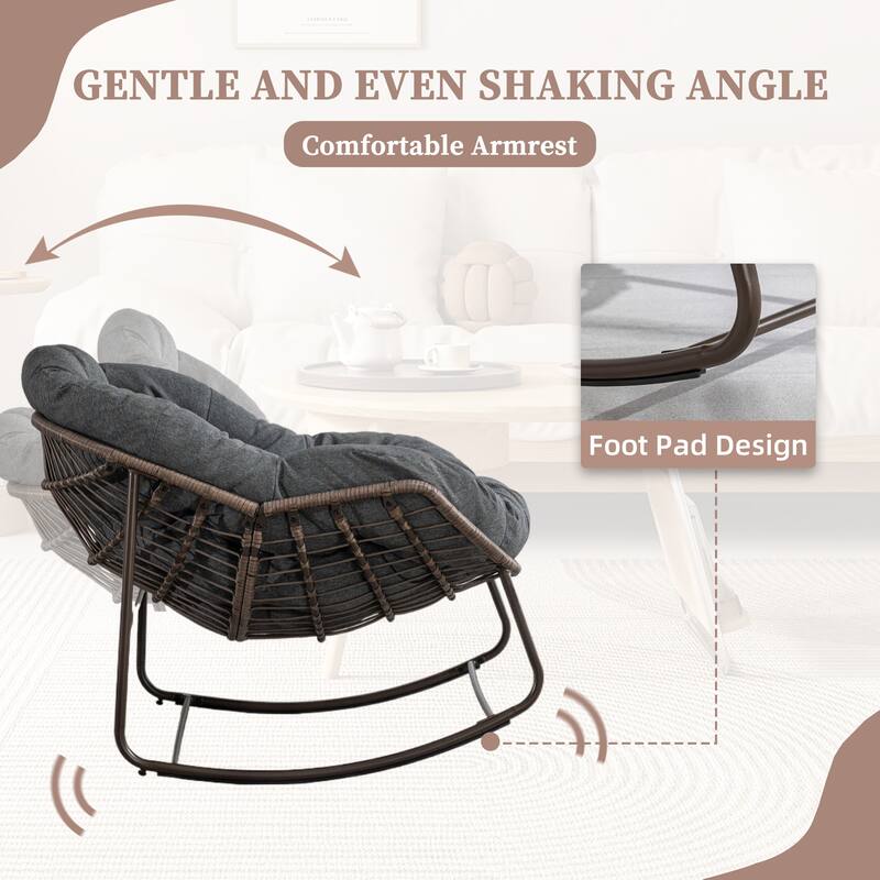 Outdoor rattan rocking chair, padded penguin rocking chair,lounge chair Outdoor for Front Porch,Living Room,Patio,Garden