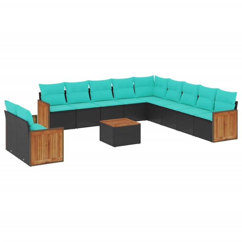 vidaXL 11 Piece Patio Sofa Set with Cushions Black Poly Rattan
