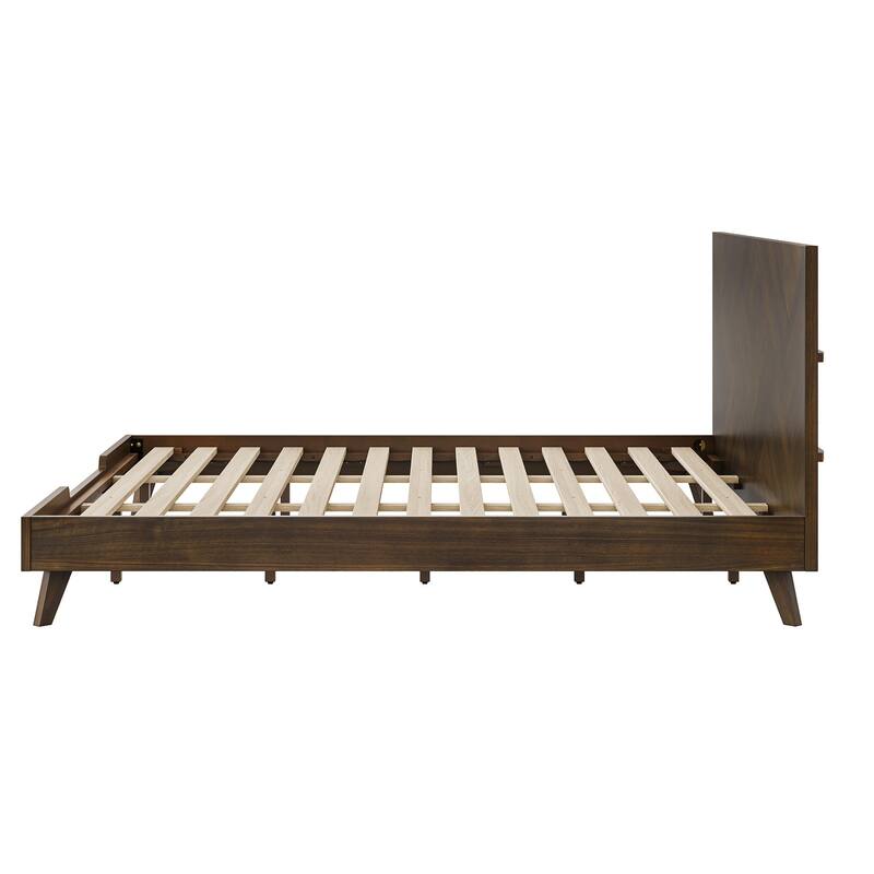 Mid-century Modern Solid Wood Bed Frame with Headboard