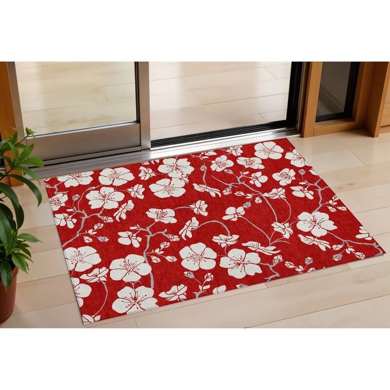 HomeRoots Floral Transitional Rectangle Outdoor Rug - 3' x 5'
