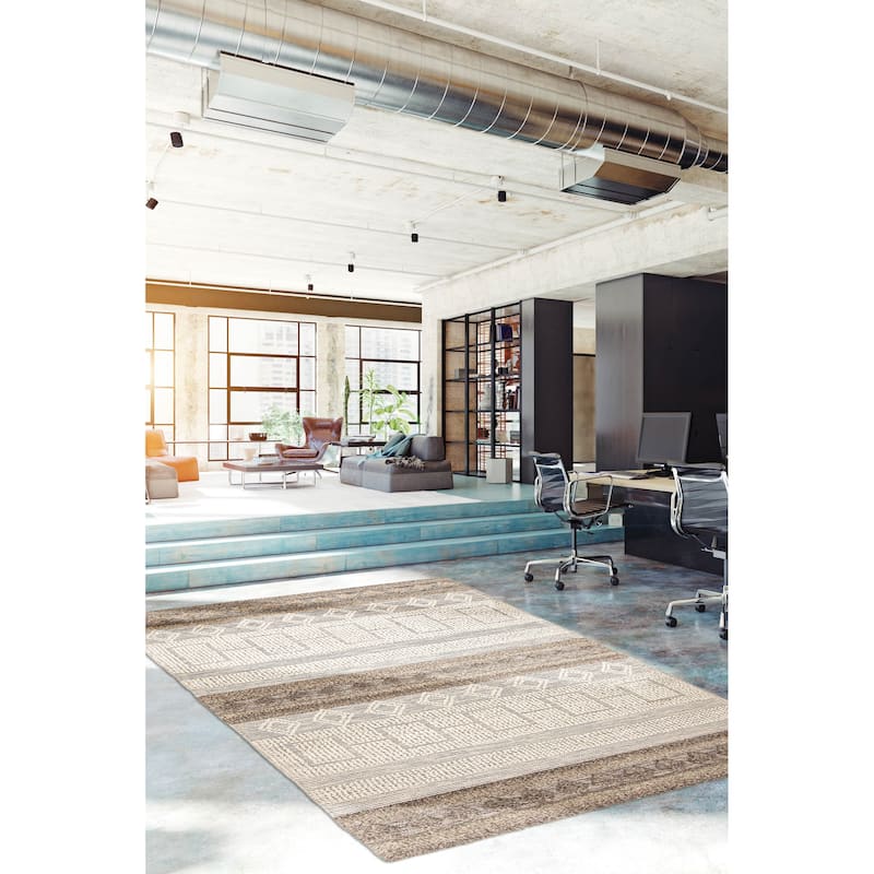 ECARPETGALLERY Braid weave Sienna Cream Wool Rug - 5'0 x 4'10