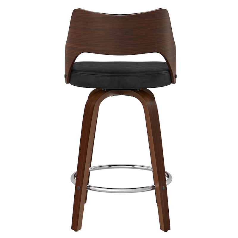 26.in Counter Height Stool Swivel Wooden Faux Leather Bar Stool with Curved Back