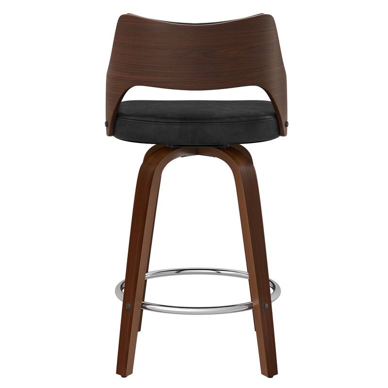 Modern Swivel Bar Stools with Curved Wood Back Upholstered Armrest Counter Stool