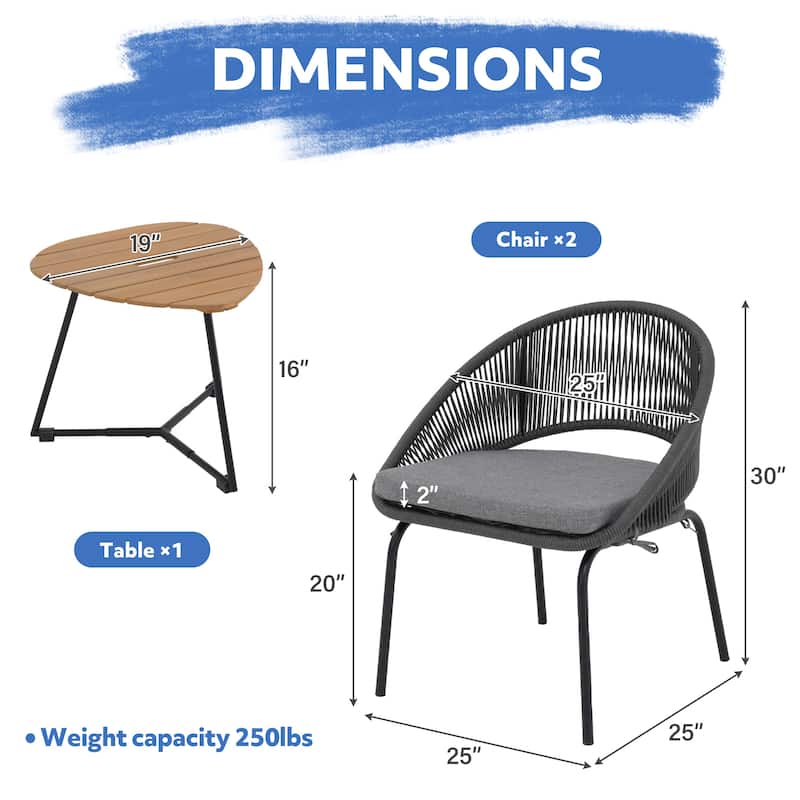 Outdoor 3 Piece Upholstered Wicker Patio Furniture Chair Modern Parlor Set