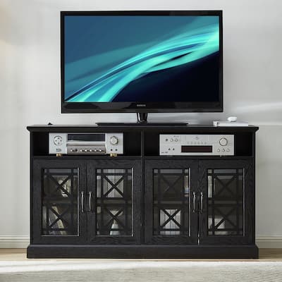 53" TV Console/Storage Buffet Cabinet/Sideboard, Black- Wood Grain Finish
