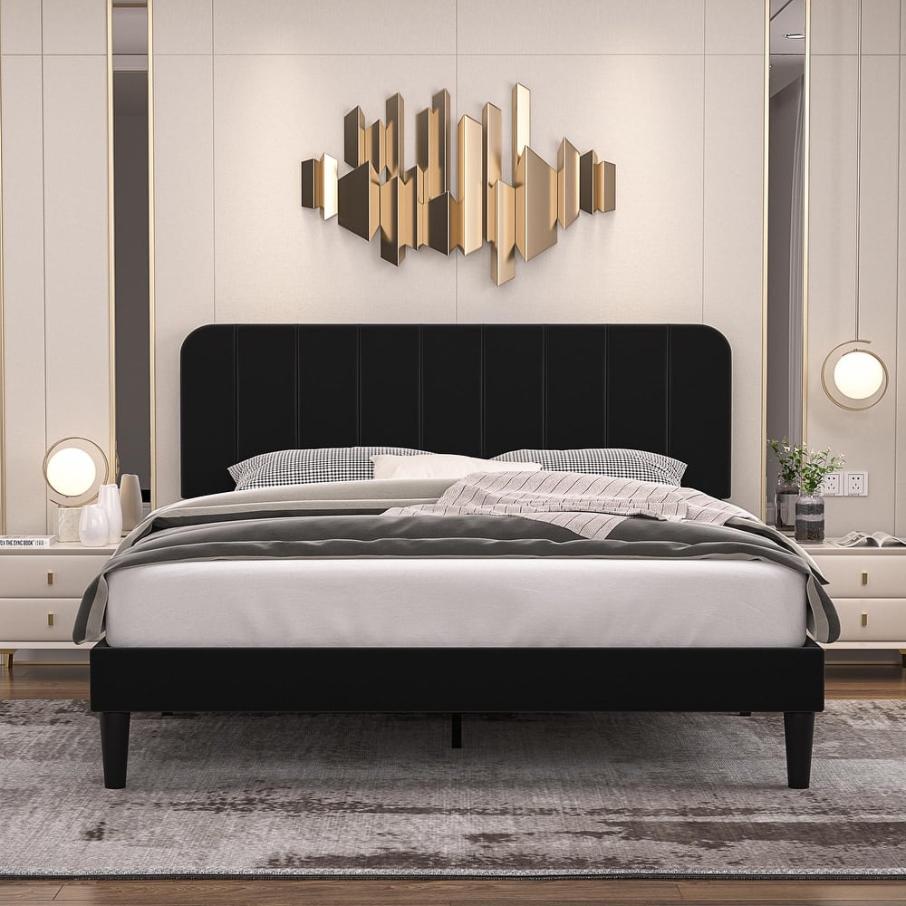 Javlergo Upholstered Bed Frames with Height-adjustable Headboard