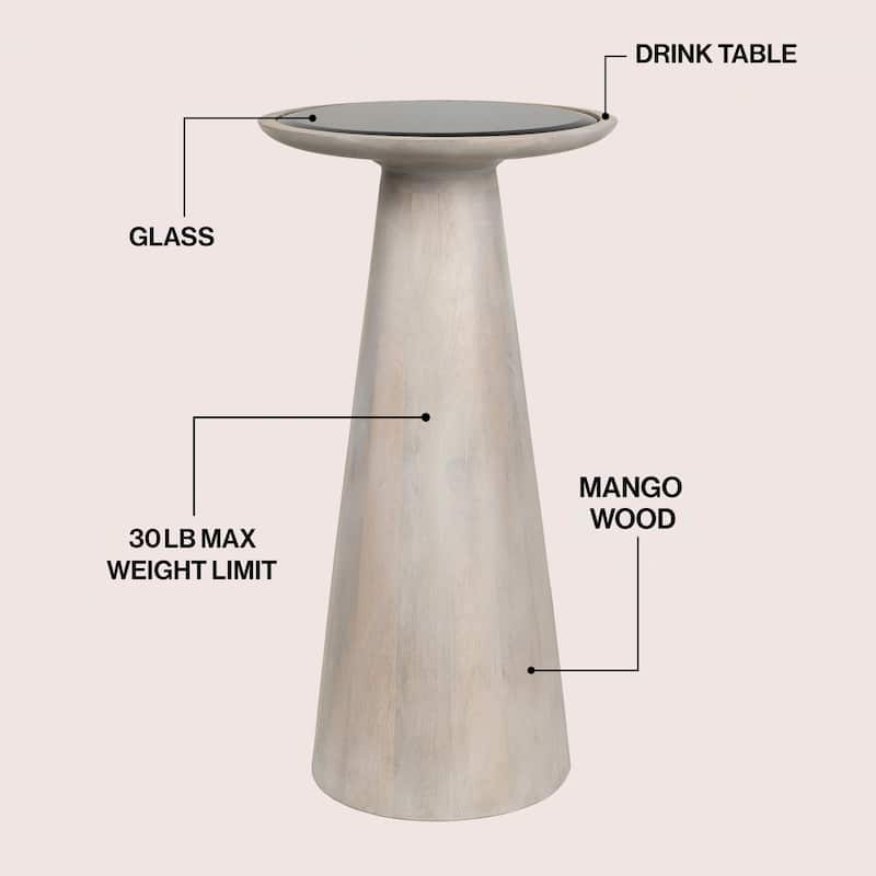 Linden 21.5" Industrial Mango Wood Drink & End Table w/ Black Glass & Cone Base, By JONATHAN Y