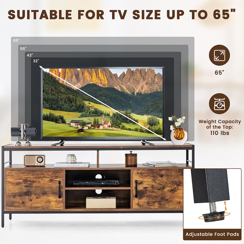 Gymax Industrial TV Stand for TVs up to 65'' Media Center w/ Cabinets