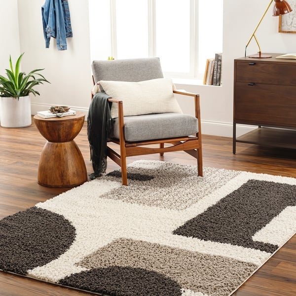 slide 2 of 6, Livabliss Birmingham Mod Geometric Plush Area Rug 5' 3" x 7' - Charcoal/Taupe - Rectangle