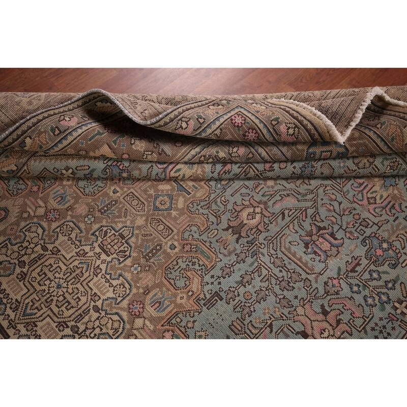 Light Blue Geometric Tabriz Persian Vintage Rug Handmade Wool Carpet - 7'8"x 11'5"