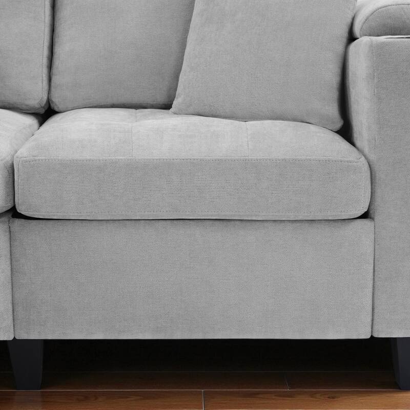 115.7" Modern U-Shaped Sectional Sofa with Cup Holders, Storage Space and USB Ports, Oversized Chenille Couch for Living Room