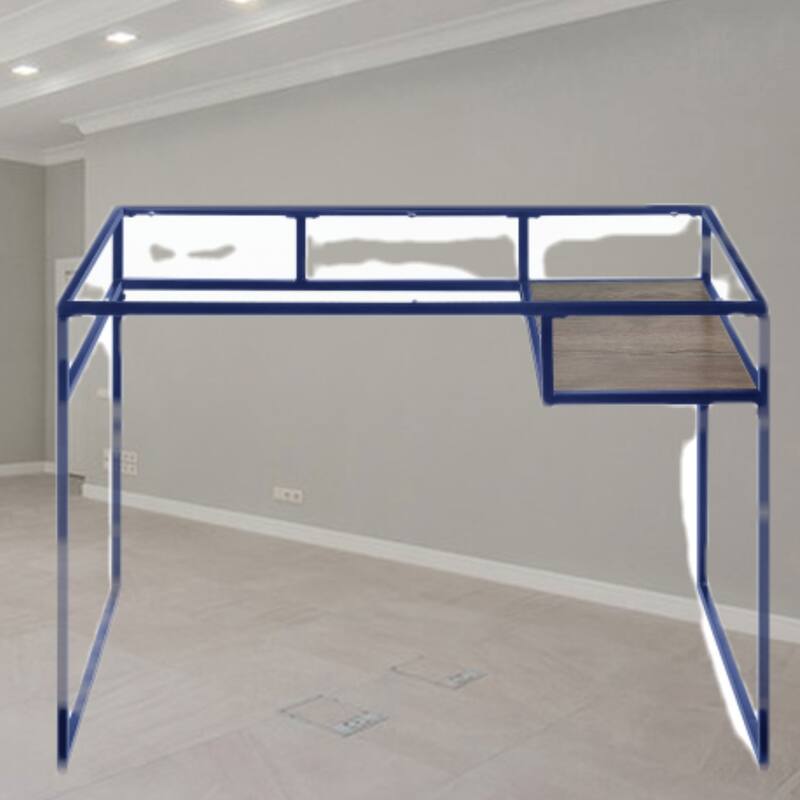 Contemporary Writing Desk with 5mm Glass Surface, Metal Sled Base, and Open Storage Shelf for Organized Workspace