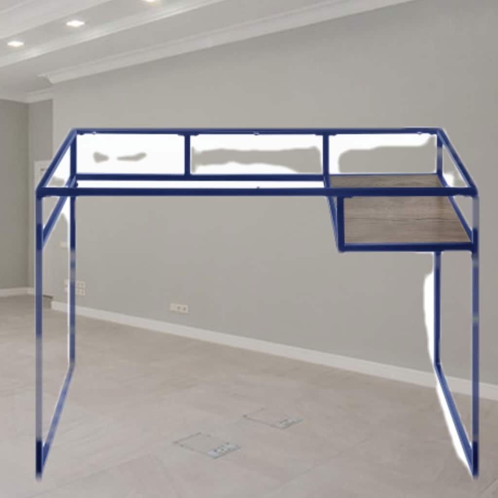 Contemporary Writing Desk with 5mm Glass Surface, Metal Sled Base, and Open Storage Shelf for Organized Workspace