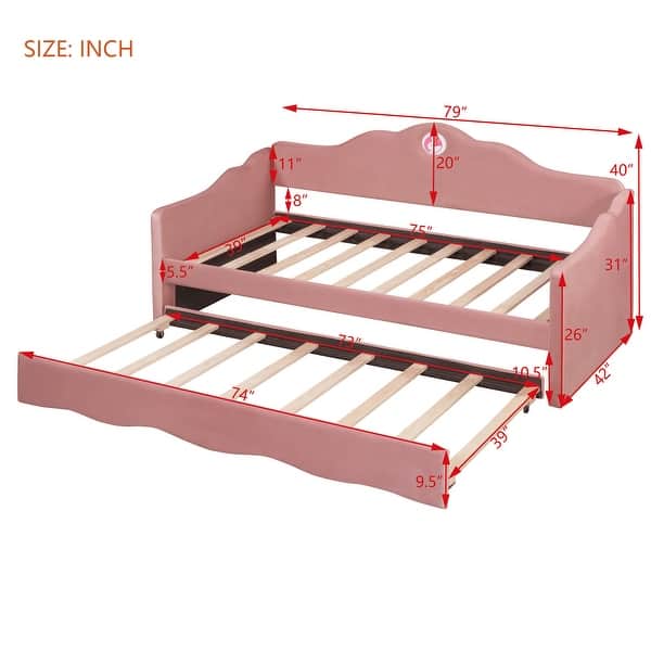 Pink Upholstery Sofa Bed Twin Size Sleeper Sofa with Trundle Daybed