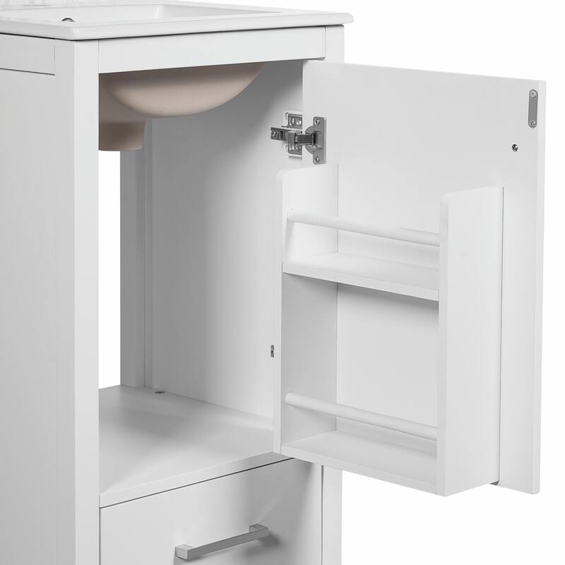 Modern Bathroom Vanity with Ceramic Sink - Soft-Close Drawers, Door Organizer, Divider Drawer
