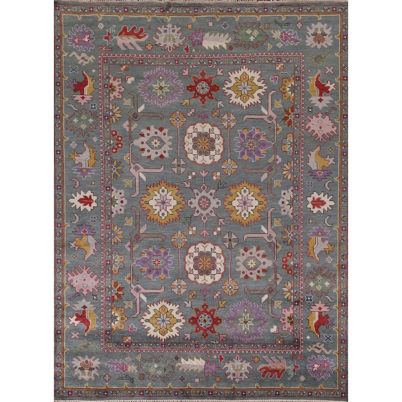 All-Over Gray Oushak Oriental Area Rug Handmade Wool Carpet - 9'3" x 11'7"