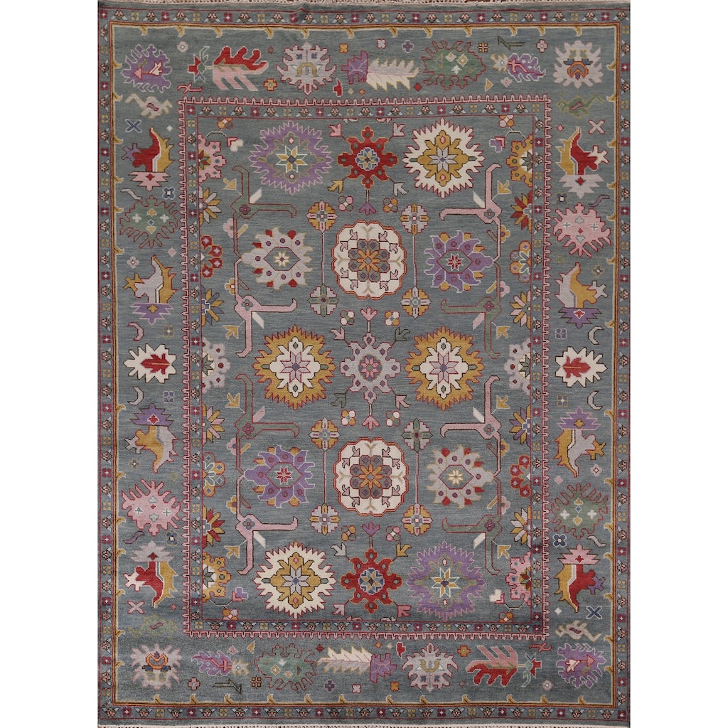 All-Over Gray Oushak Oriental Area Rug Handmade Wool Carpet - 9'3" x 11'7"