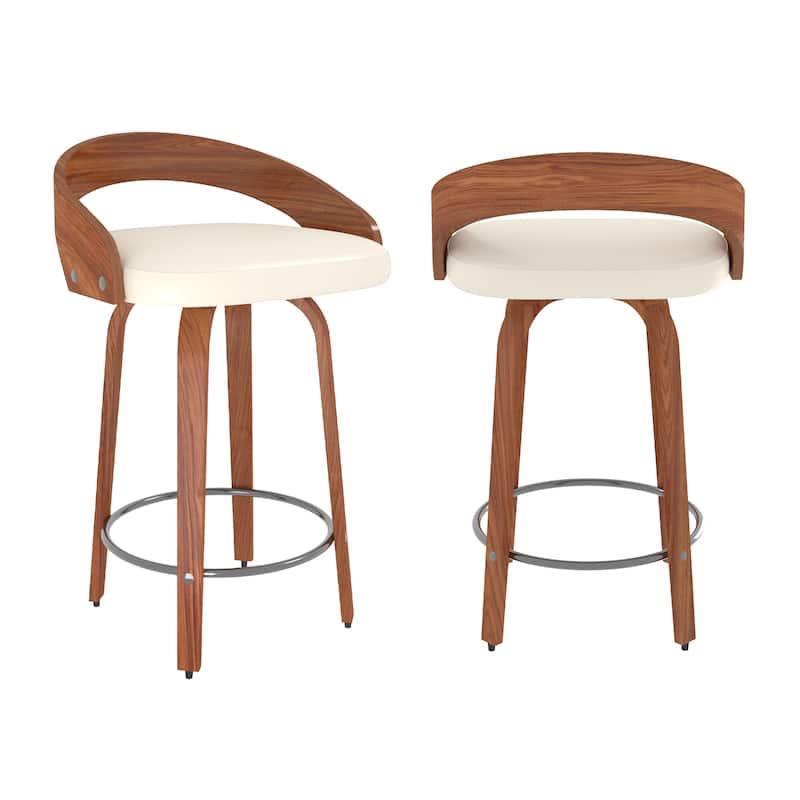 Bar Stools Set of 2, Swivel Bar Height Stools with Low Back, Wood Bar Chairs