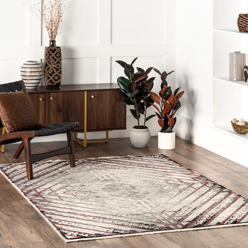 Nuloom Jesse Geometric Faded Fringe Area Rug - 5'3" x 7'7" - Beige - Rectangle