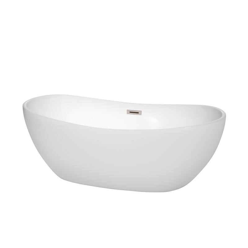 Wyndham Collection Rebecca 65" Free Standing Acrylic Soaking Tub with - White / Brushed Nickel Trim