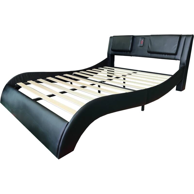 Queen Size Faux Leather Upholstered Platform Bed with led lighting