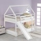 preview thumbnail 10 of 16, Modern Twin Size Wood Bunk House Bed with Slide, Ladder & Roof, Gray White