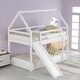 preview thumbnail 1 of 7, Modern Twin Size Wood Bunk House Bed with Slide, Ladder & Roof, White White - Twin