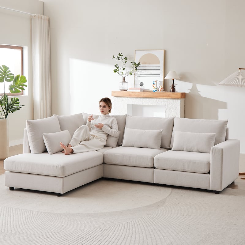 100.2Inch Convertible L Shaped Sectional Sofa,Linen Fabric Couch