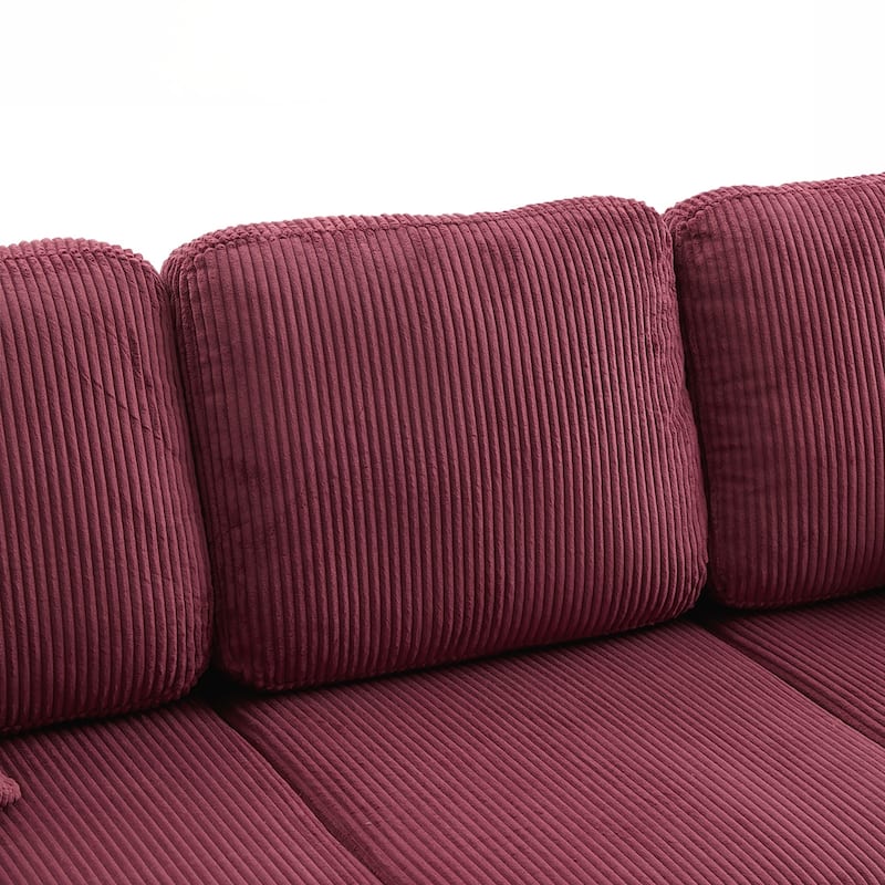 L-Shaped Sectional Sofa with Pull-Out Storage,Ottoman & Pillows 3-Seat with USB Charging,Cup Holder, Convertible Design