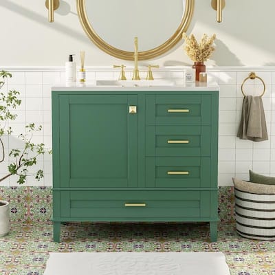 MEDUNJESS 36'' Bathroom Vanity Set with Ceramic Sink, Bathroom Storage Cabinet