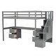 preview thumbnail 28 of 36, Multi-function Design Twin Size Wood Loft Bed with Built-in Desk,Double Drawers and Storage Staircase,Full-Length Guardrail