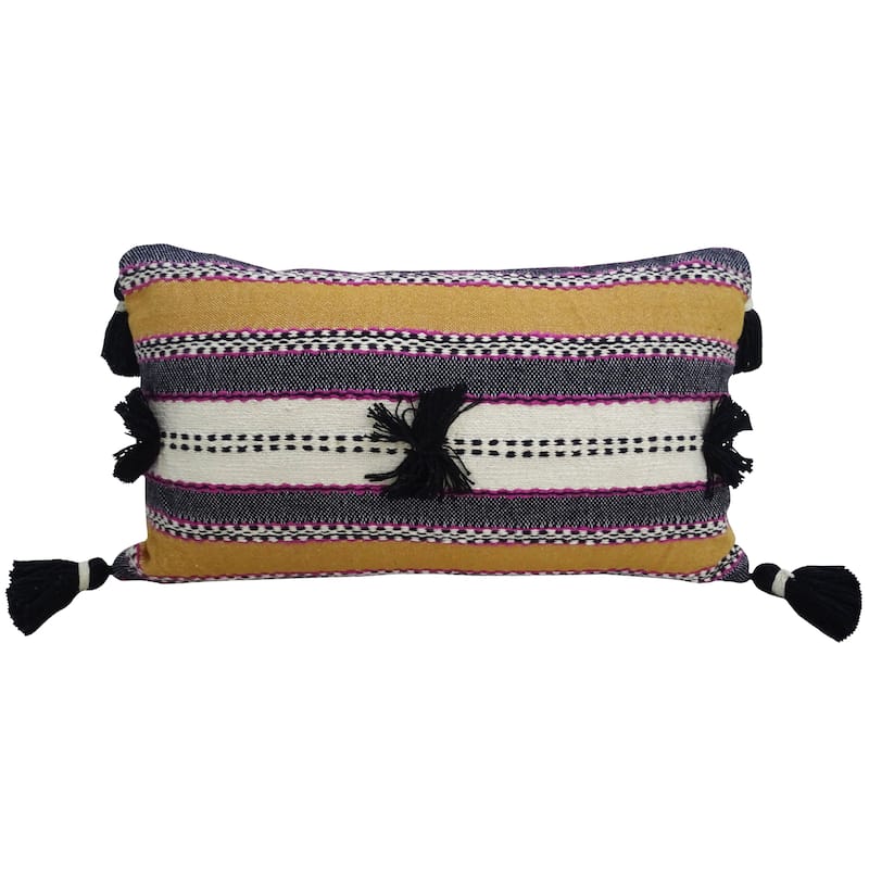 Vibhsa Handwoven 14"X 24" Throw Pillow with Poms